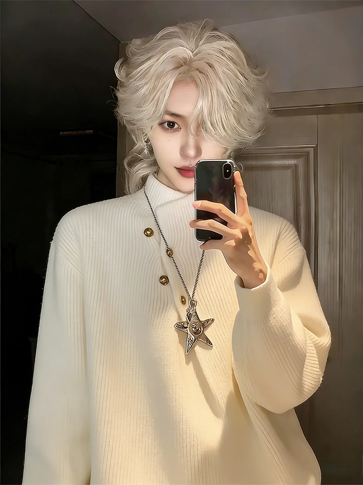 

Мужской утепленный вязаный свитер с высоким воротником, металлическим декором, в стиле кэжуал, базовый слой, зимняя одежда, мягкий, комфортный, из смесового полиэстера