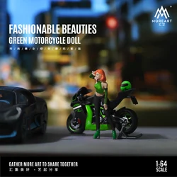 TimeMicro & MoreArt-Conjunto de muñecas de motocicleta, modelo de resina, belleza verde, moda 1/64