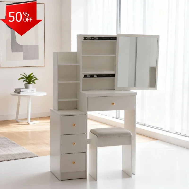 Tocador, cajones para vestidor, silla de pecho, inodoro, artículos de tocador de maquillaje, cómoda tocador para dormitorio, gabinete, estilo de pelo de plástico