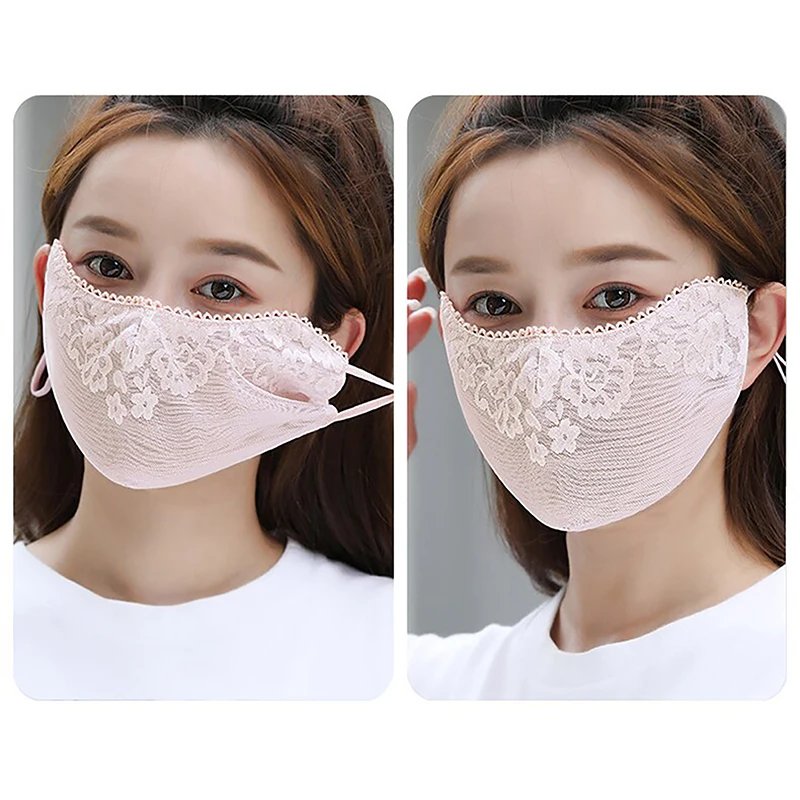 Breathable Sunscreen Lace Mask Sunshade Solid Color Sunscreen Face Cover UV Protection Adjustable Strap UV Protection Mask