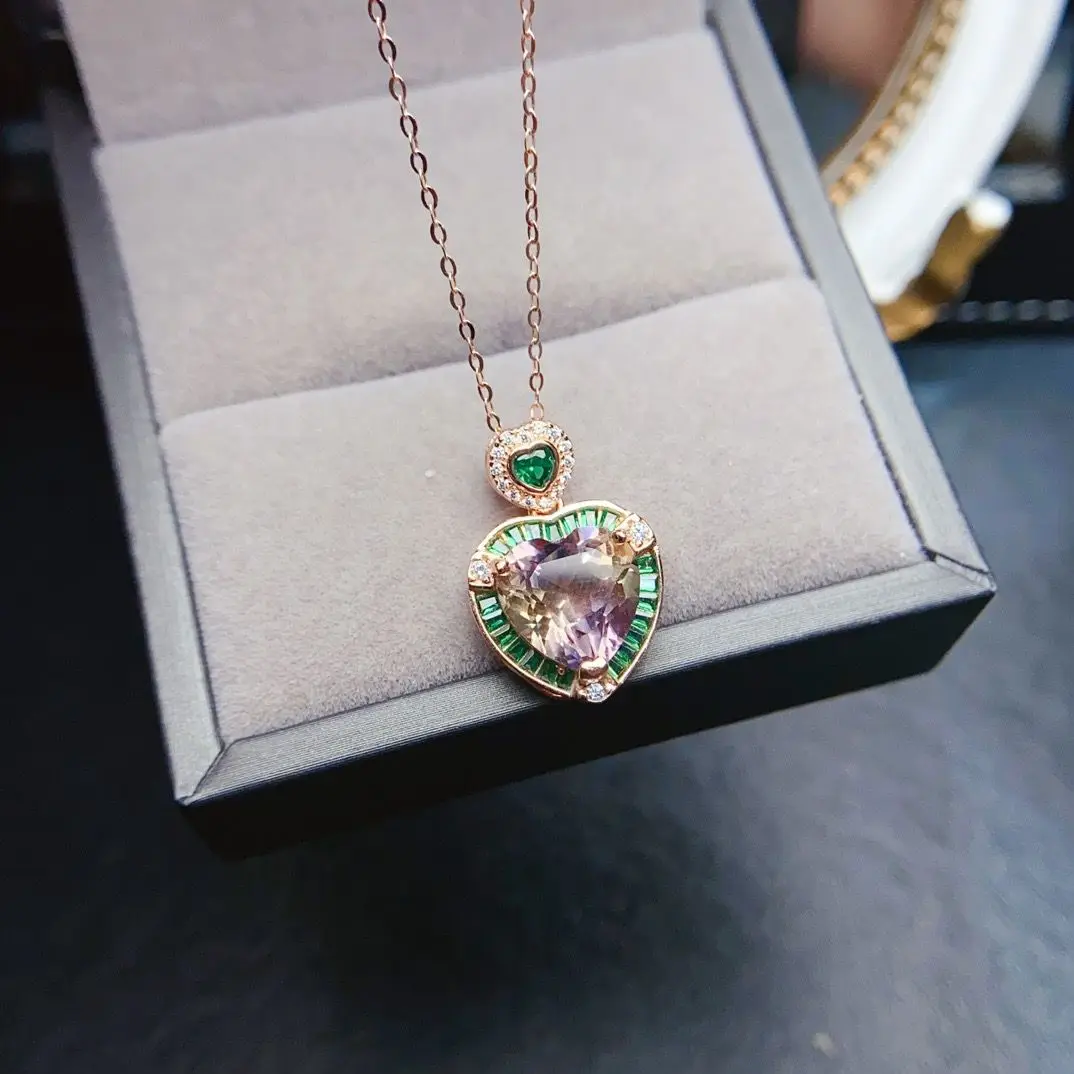 ZECAA Ametrine เครื่องประดับ Fine ผู้หญิง Ametrine จี้ธรรมชาติ Ametrine อัญมณี 10*10 มม.Silver Lady Ametrine จี้เครื่องประดับ