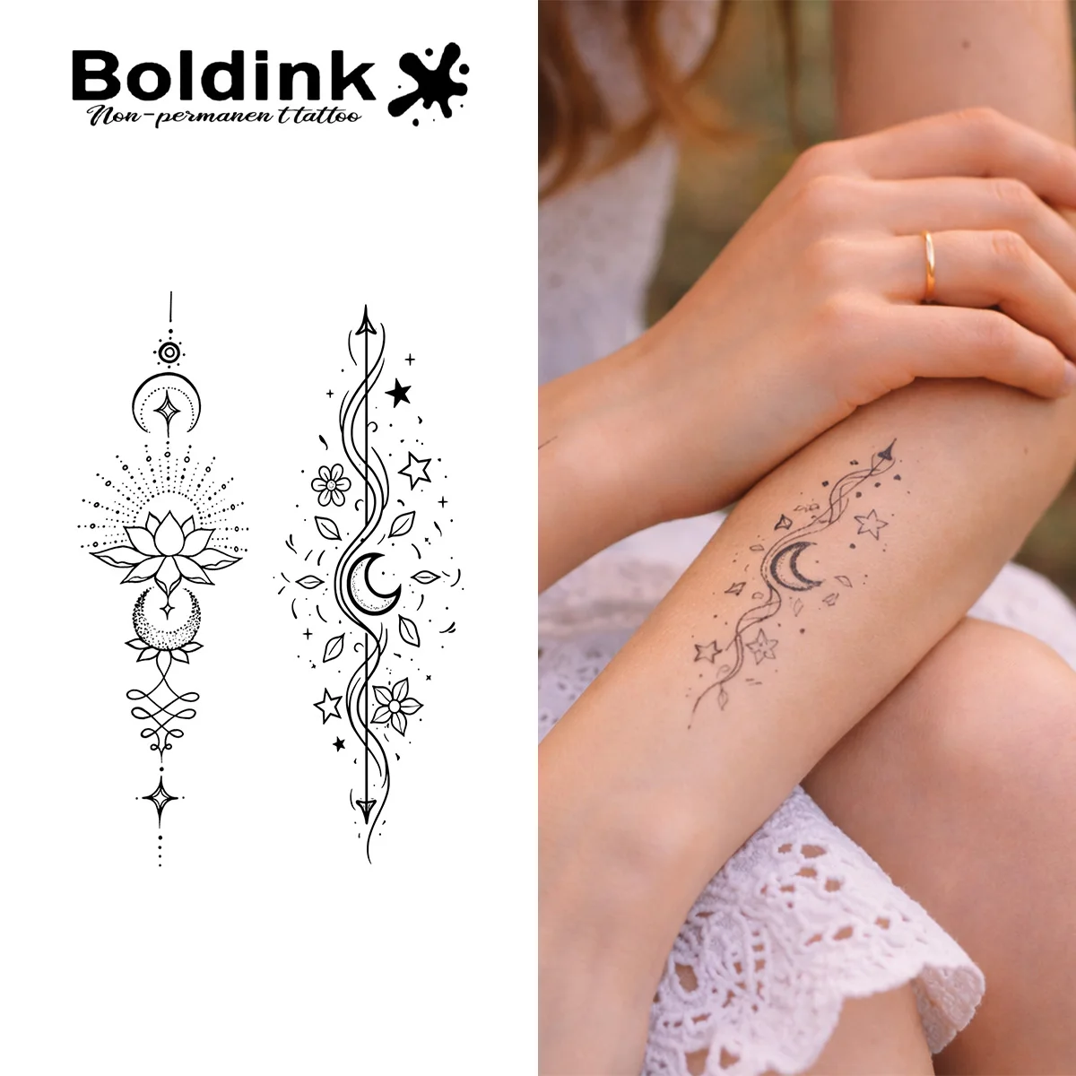 

Водостойкая увлажняющая тату-наклейка BOLDINK «Вертикальная небесная мандала» унисекс, модный дизайн, легко наносится, держится 1-2 недели