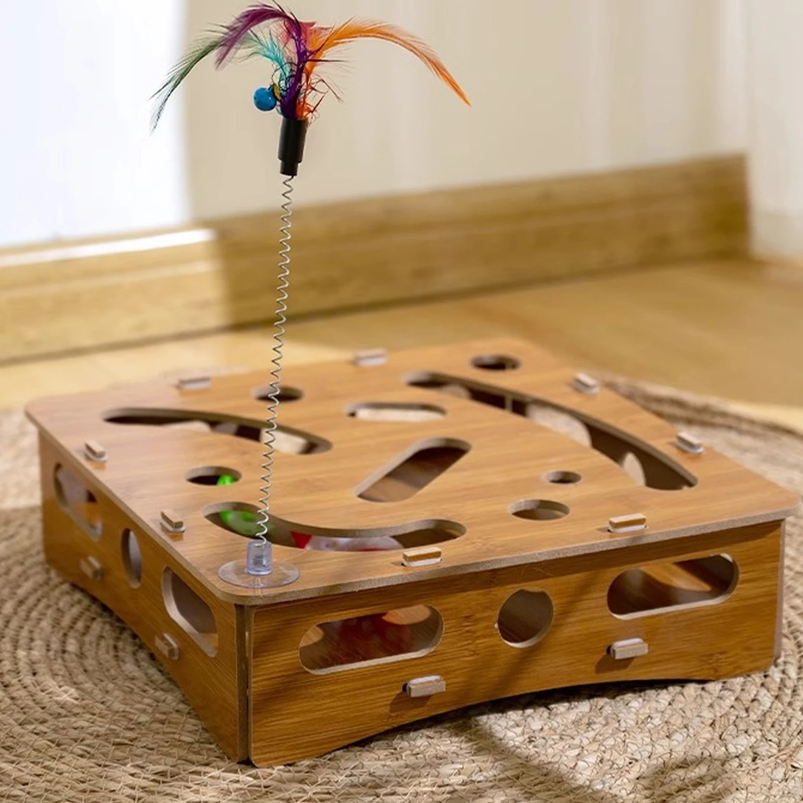 صندوق إثراء ملف أظافر القط مع 6 كرات لوحة خدش أظافر الحيوانات الأليفة للعبة المتاهة للقطط الداخلية لعبة القط التفاعلية ذاتية التمساح #2