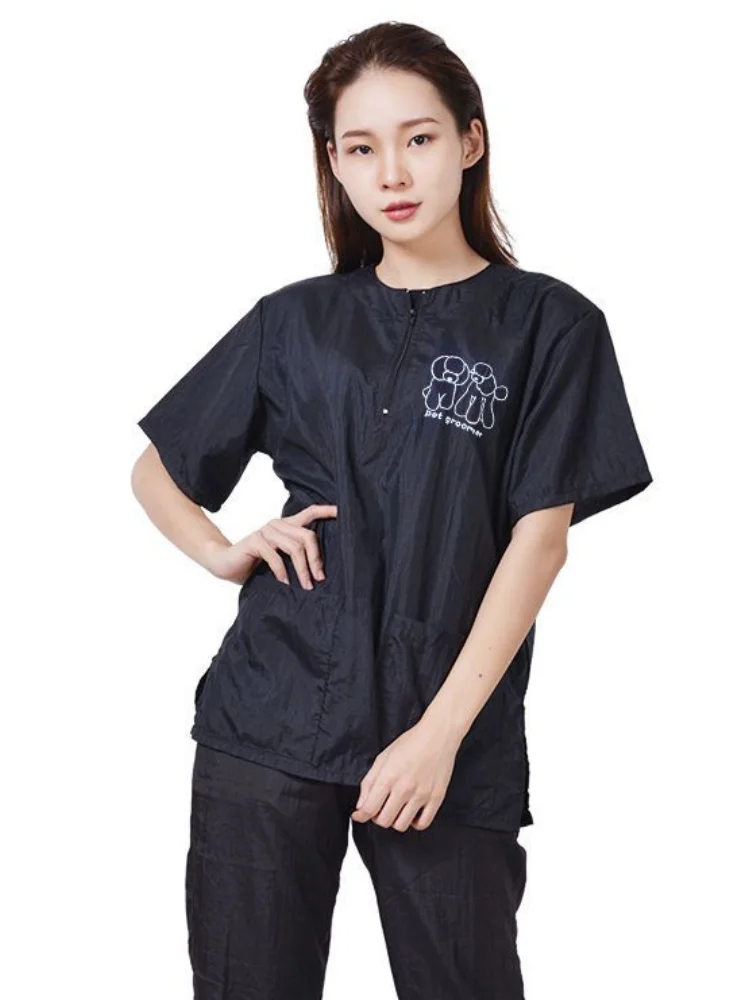 Colorful Dog Grooming Clothing Waterproof And Breathable Pet Store Uniforms Pet Groomer Working Clothes Short Sleeve Tops Apron