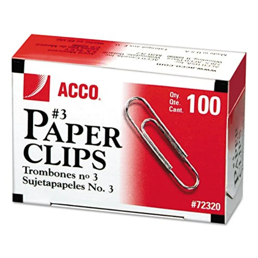 

ACCO Economy 3 Paper Clips Small Smooth Finish 15-16 Inches Long Silver 1 Box of 100 Clips 72320