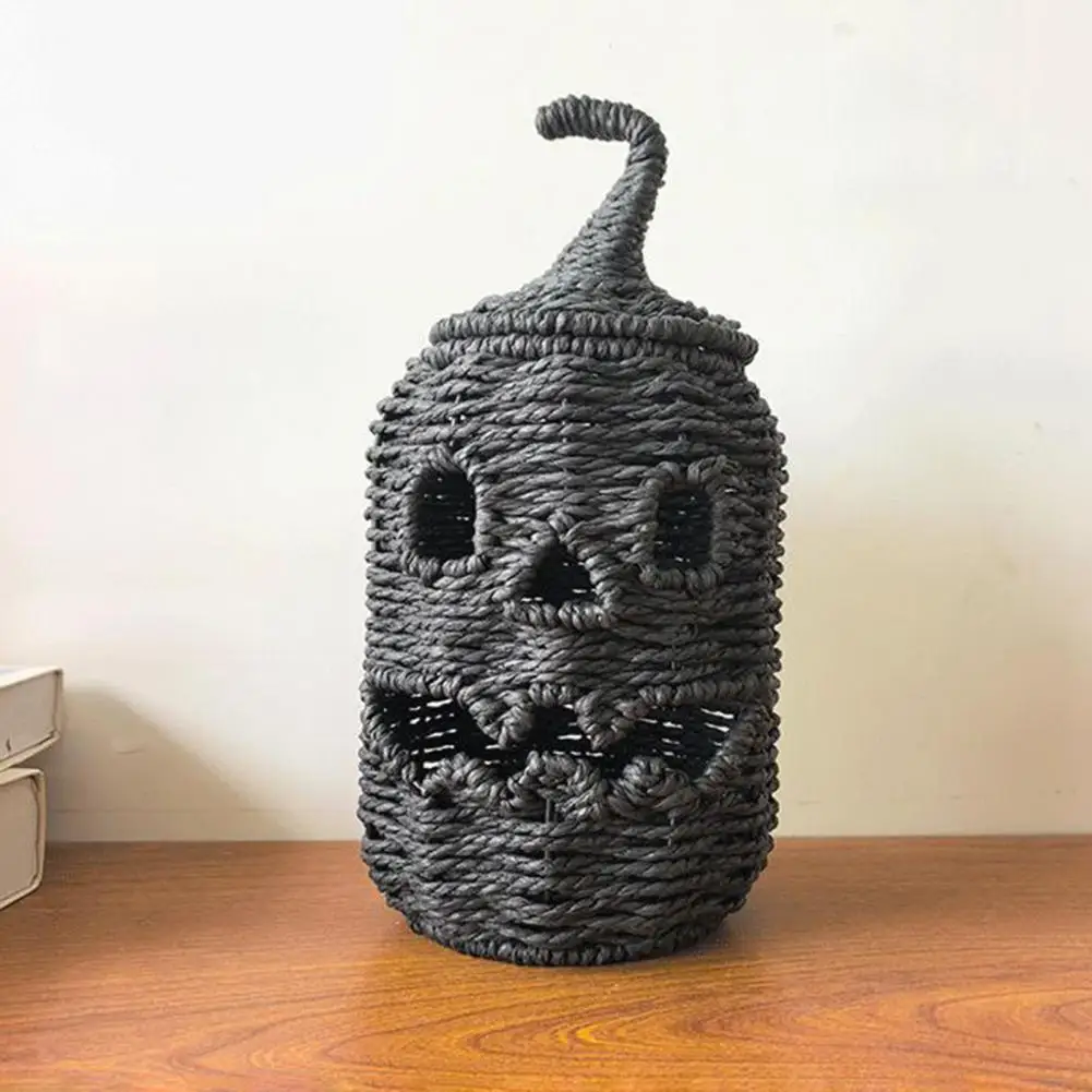 Decorative Storage Basket for Fall Woven Straw Pumpkin Decor Handwoven Pumpkin Lantern with Lid Vintage Rustic for Party