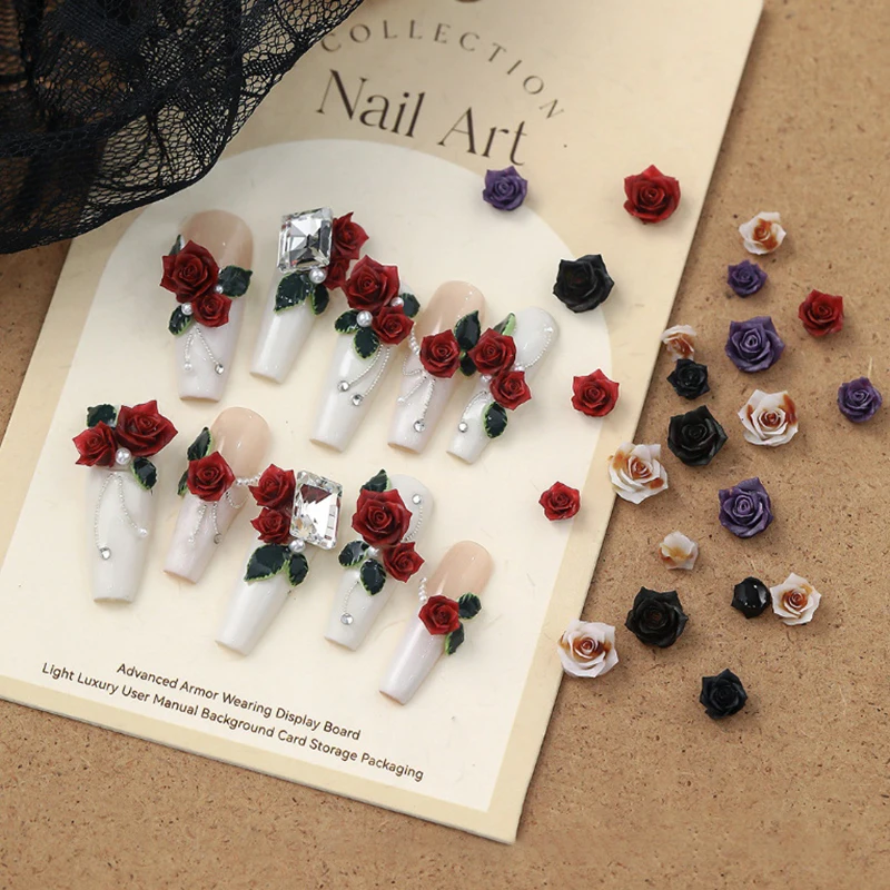 50pcs Resin Mini 3D Rose Nail Rhinestones Gems Glitter Nail Art Jewelry Manicure Nail Art Decorations