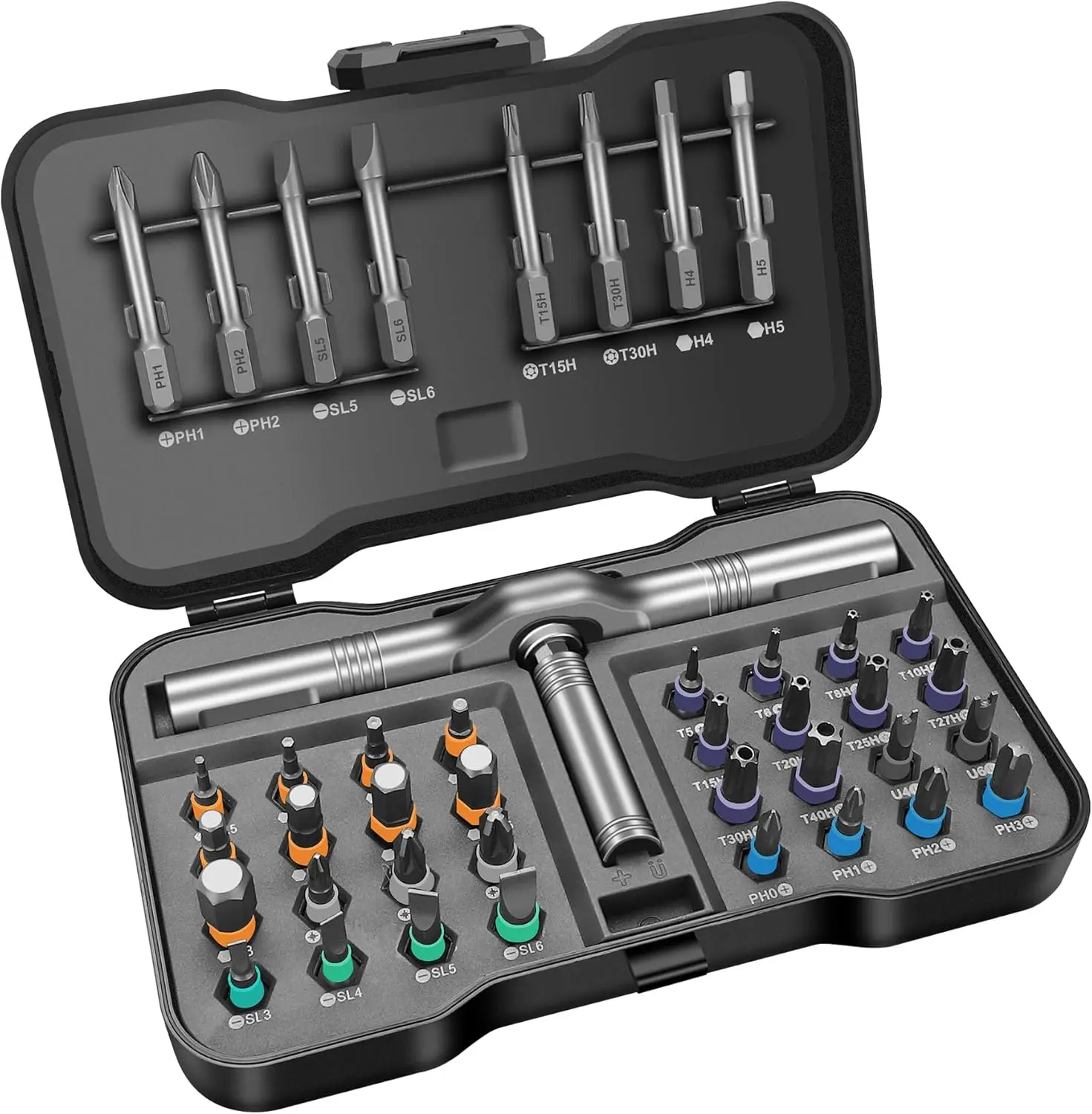 

42 in 1 Magnetic Ratchet Screwdriver Set with T-Handle, Multi-Bit Precision Repair Tool Kit for Electronics, Eyeglasses, Bicycles, and Furniture