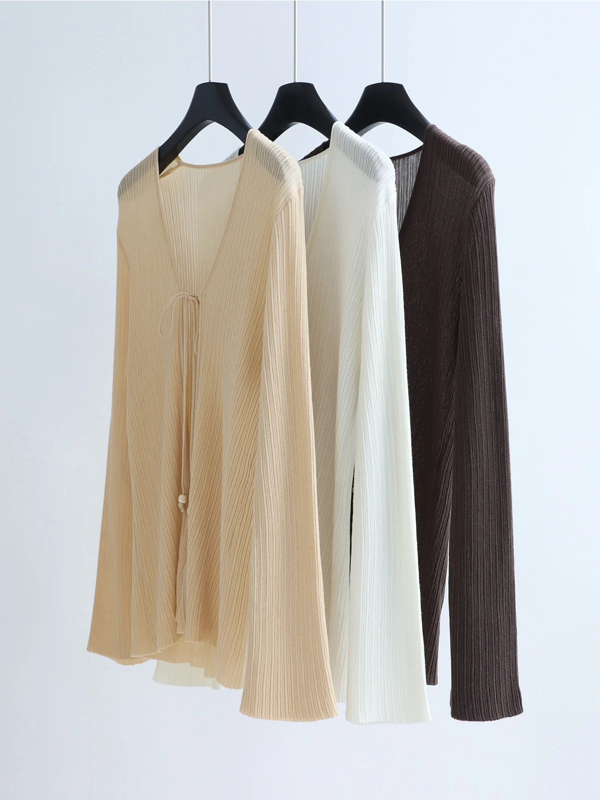 

Dave&di Beaded Lace Up Knit Shirt Lyocell Cardigan Long Sleeved 26 Spring/summer Light And Thin With A Pit Stripe Draped Ov