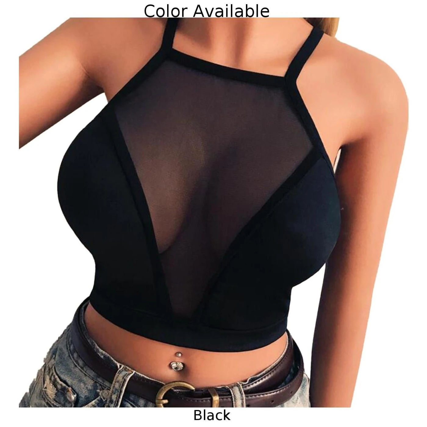 Fashionable Female Summer Sexy Singlets Lingerie M-2XL Mesh Polyester See Through Sexy Sheer Solid Color Tank Tee