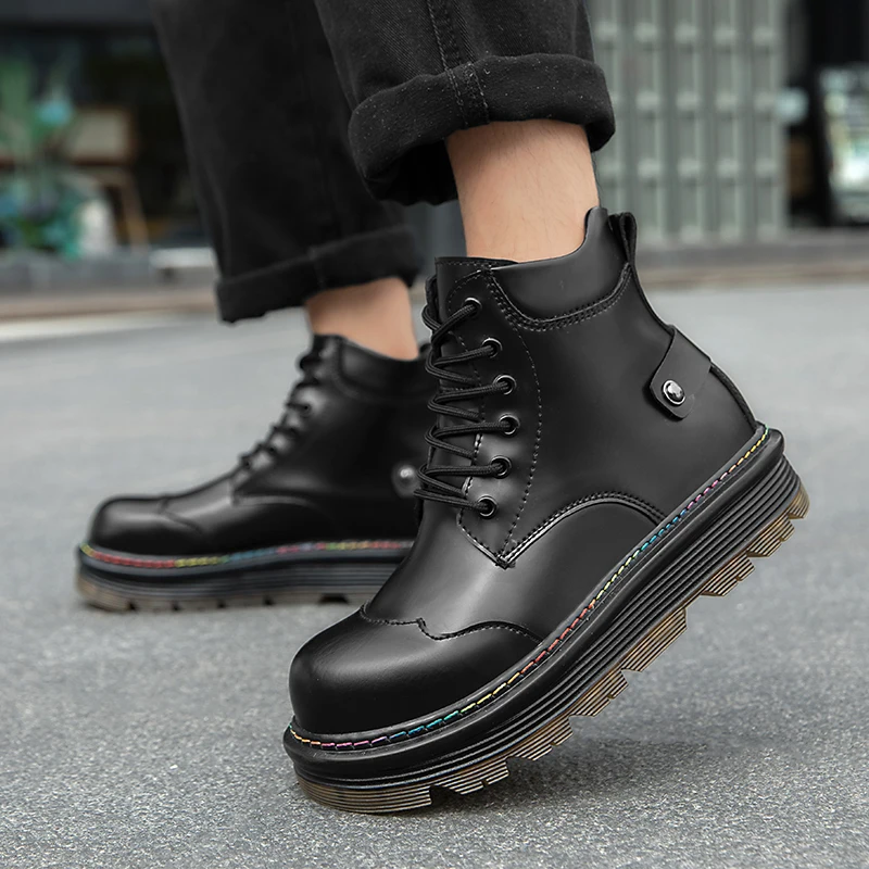 Men's Fashionable Height-Increasing Black Boots, Large Size Thick-Soled Men's Boots