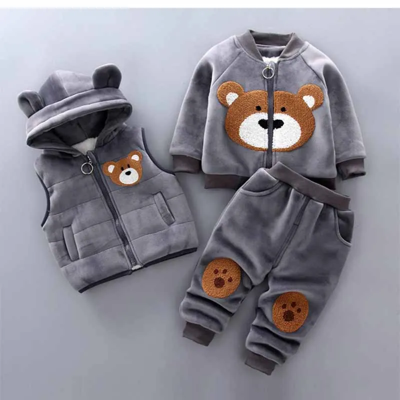 Children\'s Padded Set Girls Warm Cotton Hooded 3-Piece Autumn Winter New Boys Cartoon Fashion Casual Comfortable Suit 12M-4 Year