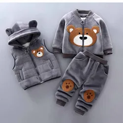 Children's Padded Set Girls Warm Cotton Hooded 3-Piece Autumn Winter New Boys Cartoon Fashion Casual Comfortable Suit 12M-4 Year