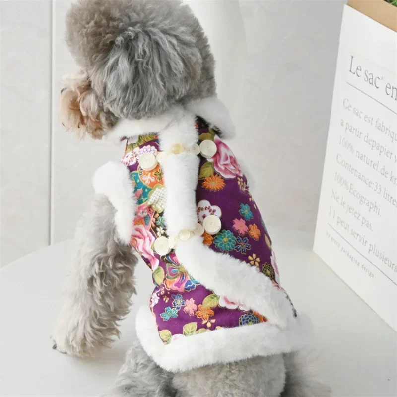 2024 New Year Dog Clothing Winter Cat Dog Coat Tang Suit Cheongsam Puppy Pomeranian Poodle Bichon Schnauzer Pet Clothes Costumes