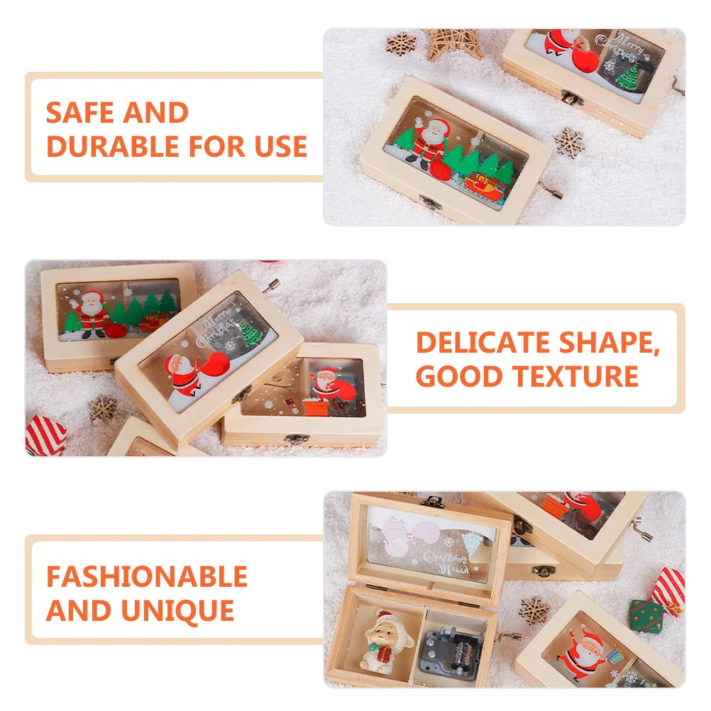 

Christmas Music Box Wooden Hand-Cranked Melody Box Unique Manual Desktop Home Office Decoration Festival Gift Home Table Decor