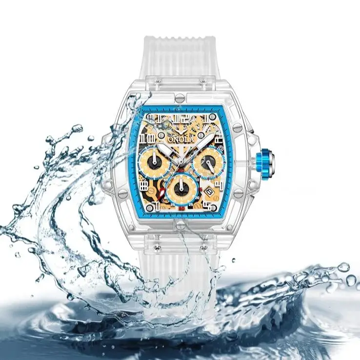 ONOLA-Relógio de quartzo masculino, relógio de pulso impermeável, caixa transparente acrílica, data automática, moda casual, marca