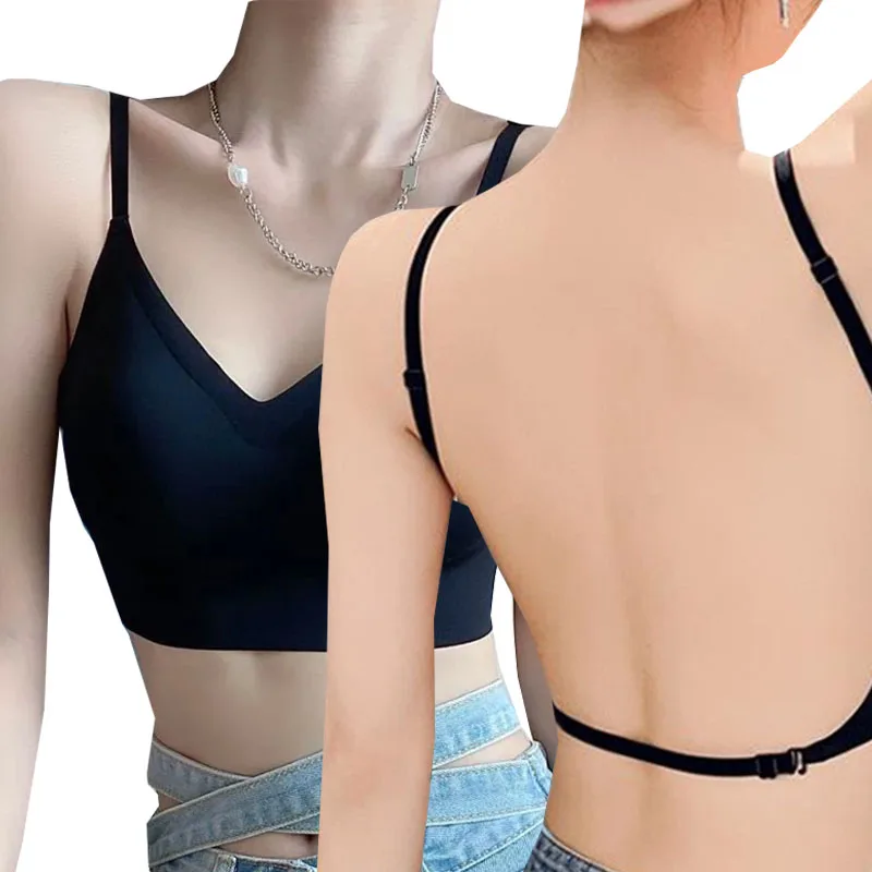 

2pcs Womens Invisible Bra Deep U Plunge Bras Backless Top With Dresses Female Sexy Lingerie Lady Anti sagging seamless Underwear