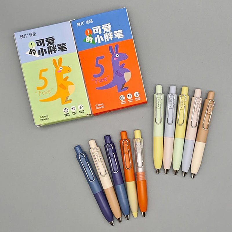 5Pcs/Set Portable Mini 0.5mm Core Short Pocket Pen Neutral Pen Cute Carbon Pen Durable Bullet Tip Pen Students School Supplies