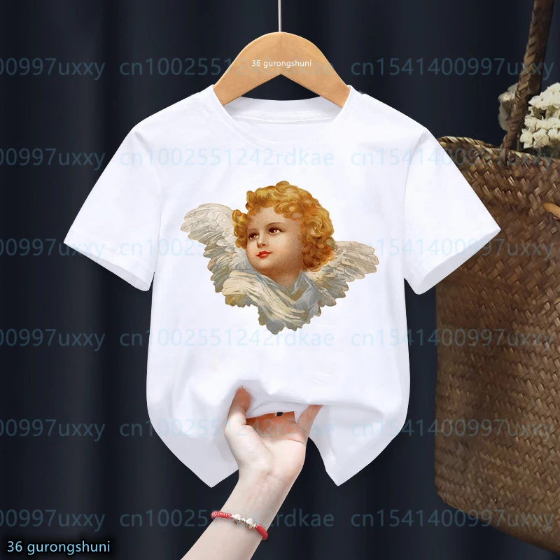 Kawaii Mythical Angel Fairy Wings T Shirt Funny Harajuku Christianity T-Shirt Kids Clothes Boys Girls Short Sleeve Tees Tops