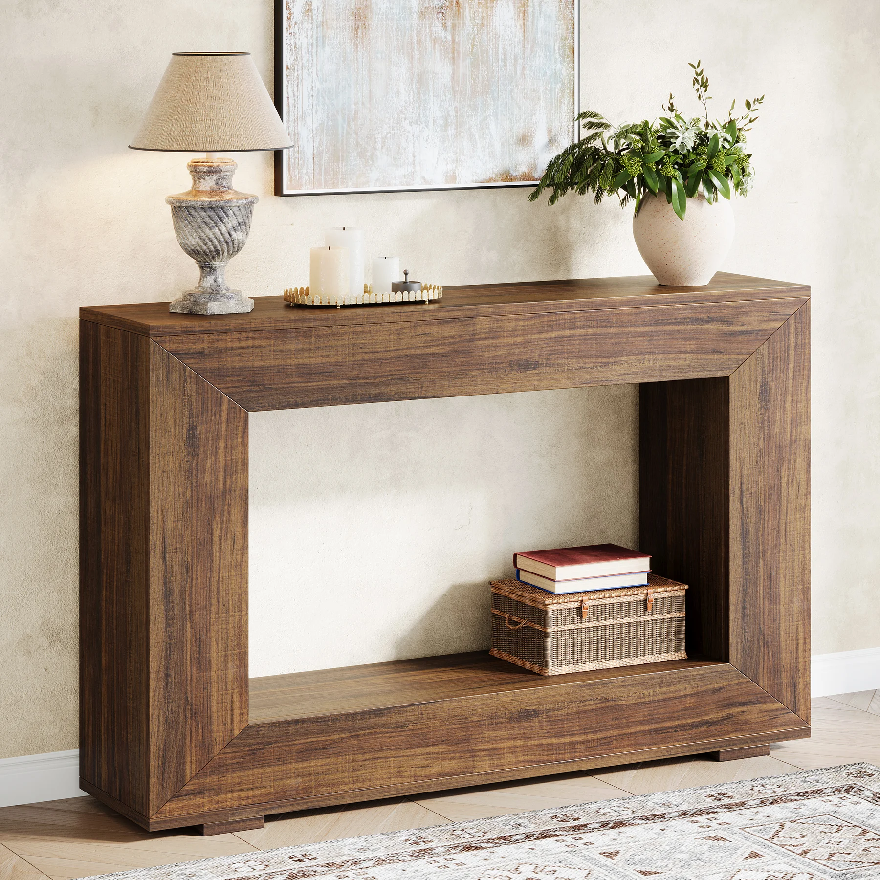 Mesa Consola Estilo Rústico Tribesigns, Mesa de Entrada de 47 Pulgadas con Almacenamiento, Mesa Auxiliar Industrial para Pasillo