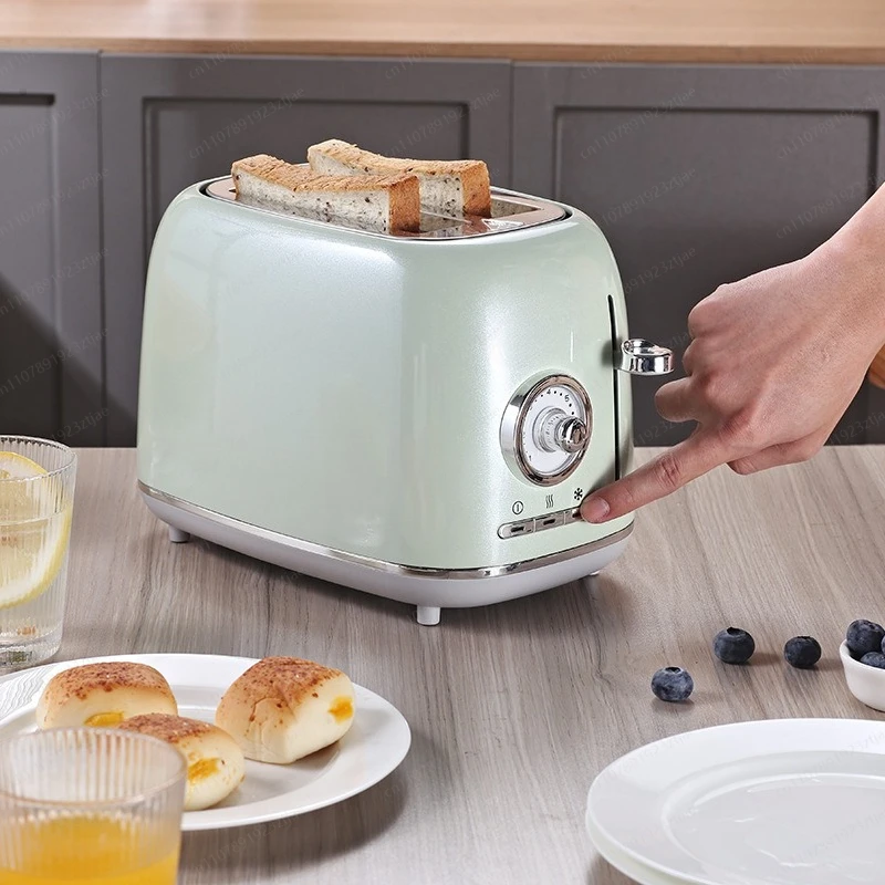 Retro style Electric Toaster Bread Bake Grill 2 slices wide slot Stainless steel Toast oven Breakfast sandwich maker buns Warmer