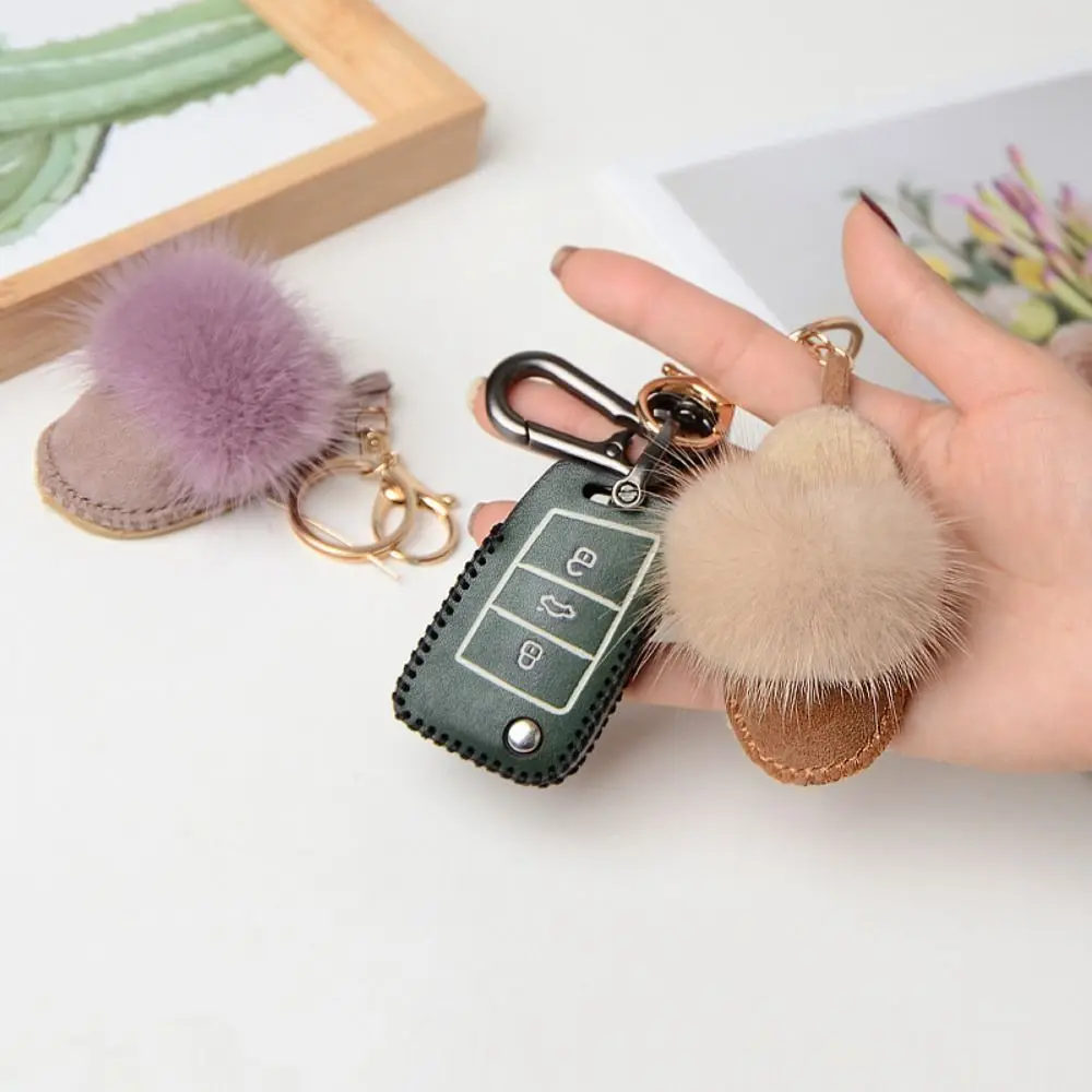 Exquisite Fluffy Little Boot Keychain Shoes Shape Cute Mink Hair Doll Pendant Solid Color Leather Car Keyring Unisex