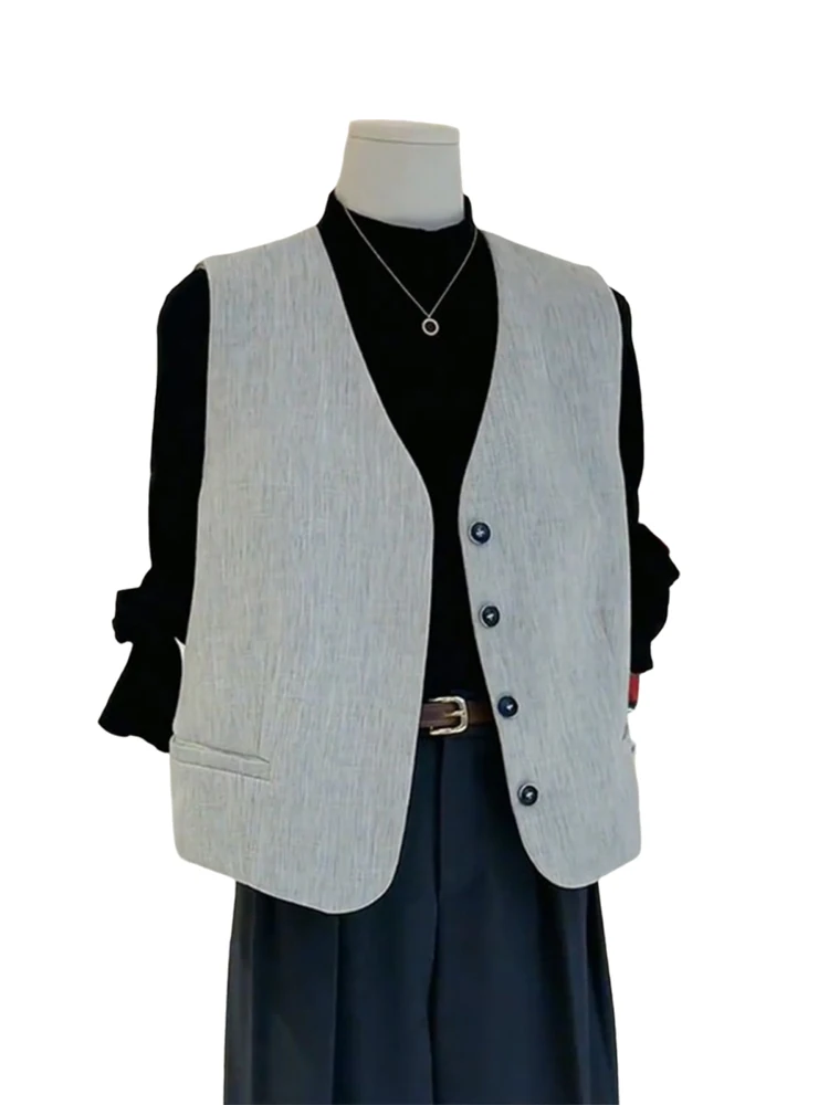 Ele Chaleco de mujer Top abotonado V-Ne Svel capas Faion Simple Sle otoño 2024 viaje Sle Color