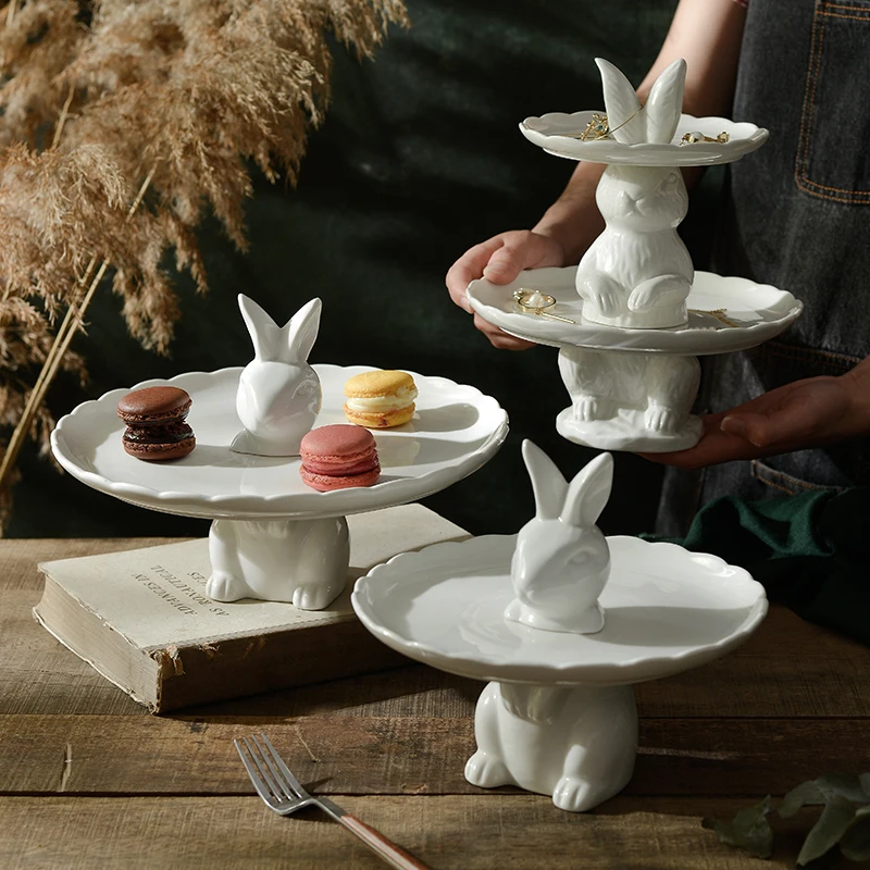 

Nordic Ceramic Rabbit Plate Cake Plate Dessert Rack Fruit Plate Afternoon Tea Snack Plate Creative Storage Decoration Tableware