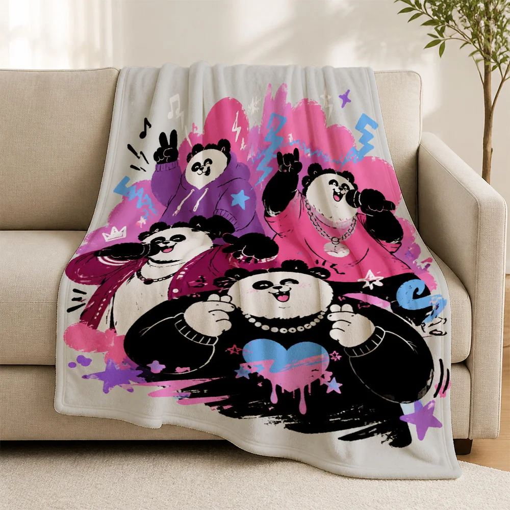Adorable Panda Cartoon Throw Blanket for Sofa Couch Living Room Decor Cozy Fleece Plush Winter Gift Cute Animal Pattern Decor Th