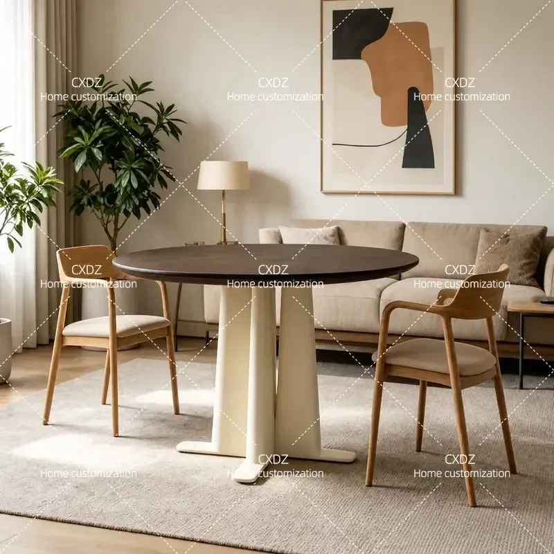 Simple Solid Wood Dining Table for Small Apartment Household Creative Art Paint Cream Style Furniture