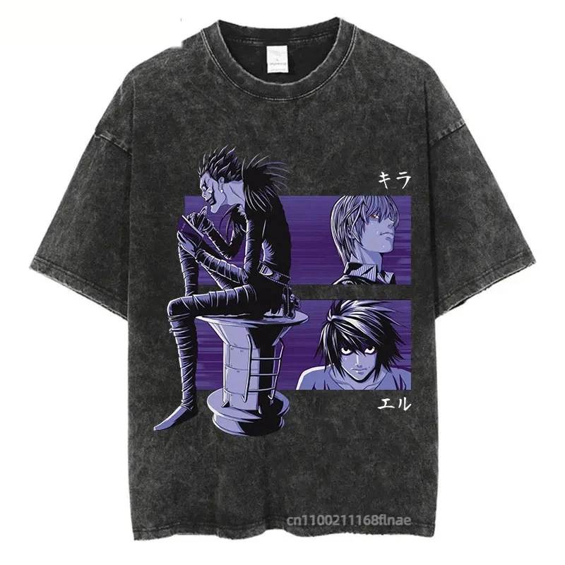 Street Dance Clothing, Printed Anime Washed Short Sleeved T-shirt, Men's and Women's Street Hip-hop Stage Performance Costumes