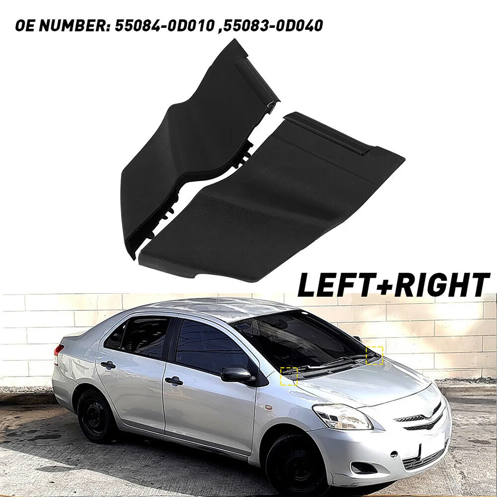 2Pcs/Set Car Front Windshield Wrap Corner Wiper Side Cowl Extension Trim Cover 55084-0D010 For Toyota Yaris Vios Car Accessories