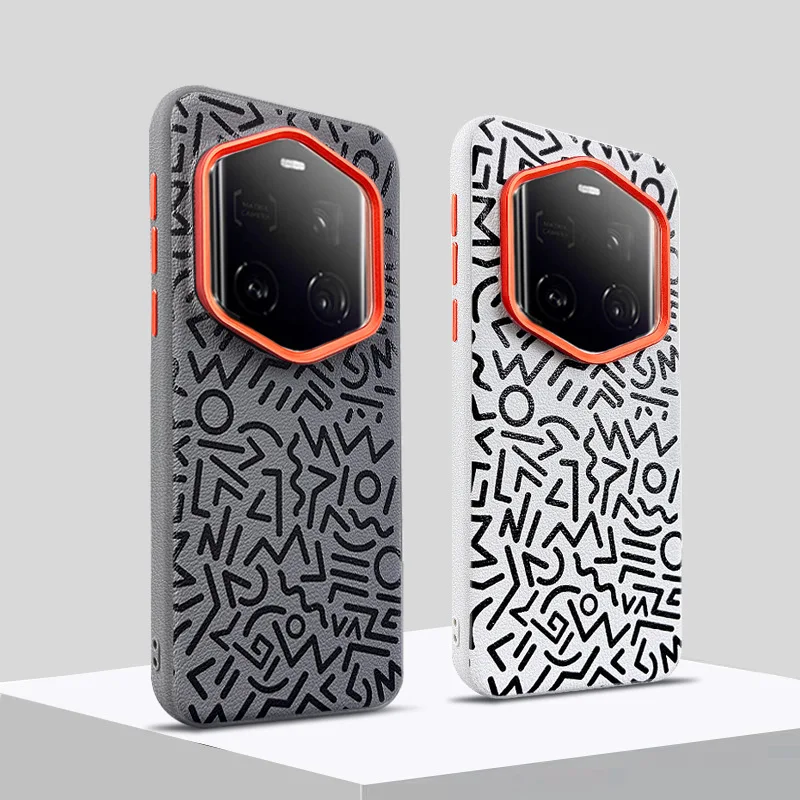 

Graffiti Pattern Case For Honor Magic7 RSR Eye-catching Metal Lens Protection Frame Anti-slip Grip Plain Leather Cover