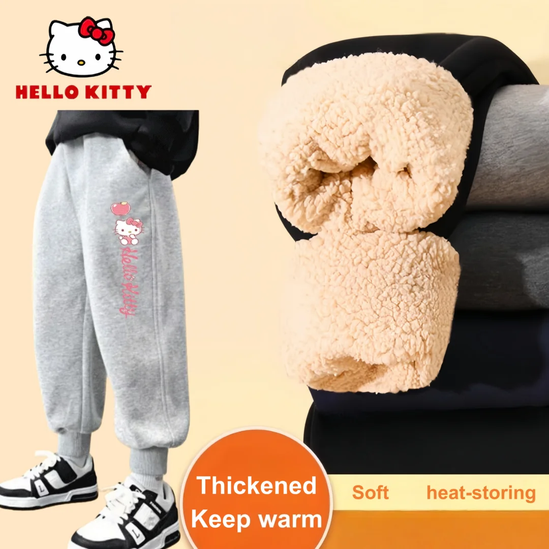 

Hello Kitty Kids Autumn Winter Fleece Pants Warm-keeping Sports Sweatpants Classical Leisure Pants Playful Cute Dynamic Trousers