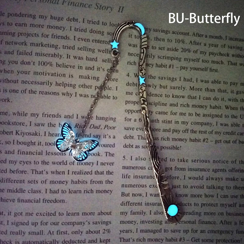 Creative Luminous  Glow In The Dark Butterfly Dragonfly Bookmark Book Marker Stationery DIY Bookmarks  Gift
