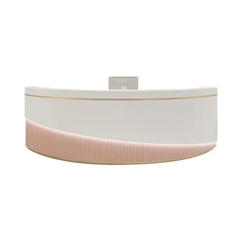 Modern Round Wooden Reception Desk with Stone Lockers Stylish Front Counter for Hospital Hotel Office Modern Design Furniture