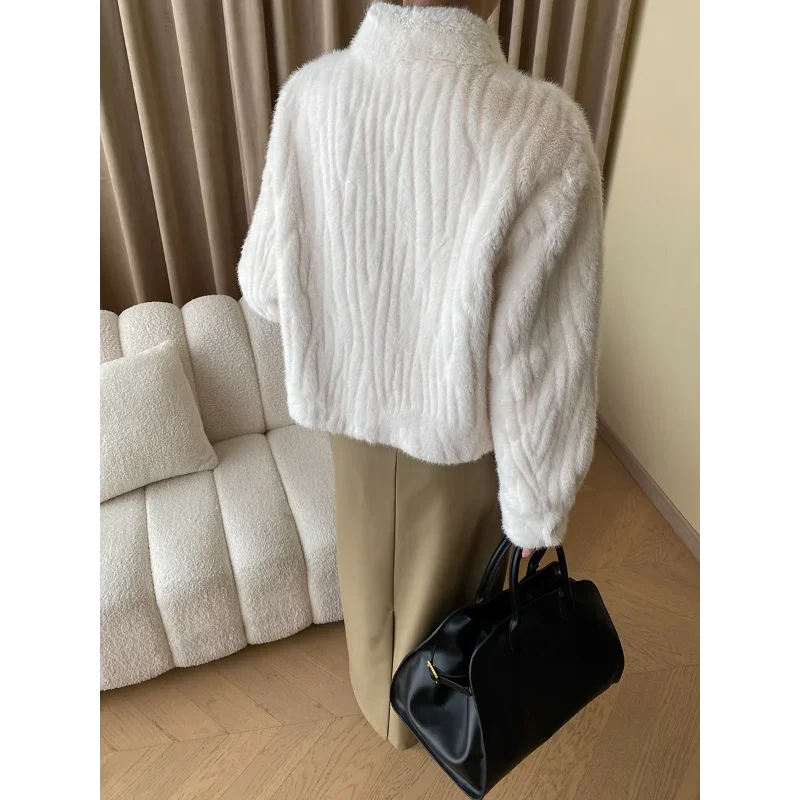 Manteau en fausse fourrure de vison pour femme, col montant, luxe, décontracté, haute qualité, élégant, basique, chaud, 216.239., dames