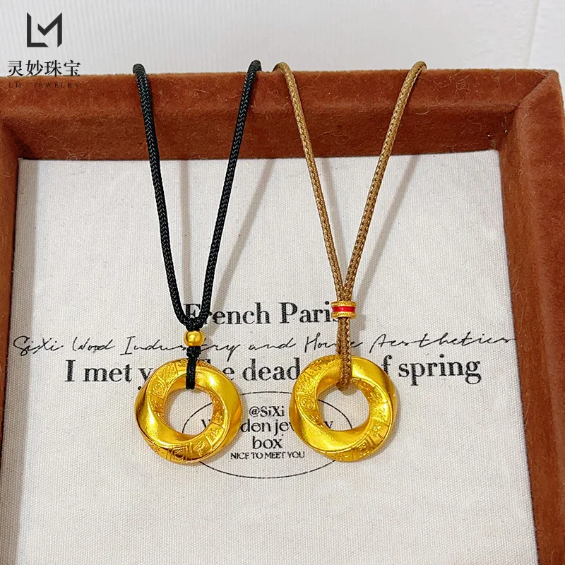 

9999 24K real gold luxury jewelry peace buckle pendant necklace women solid retro pendant versatile fashion gift