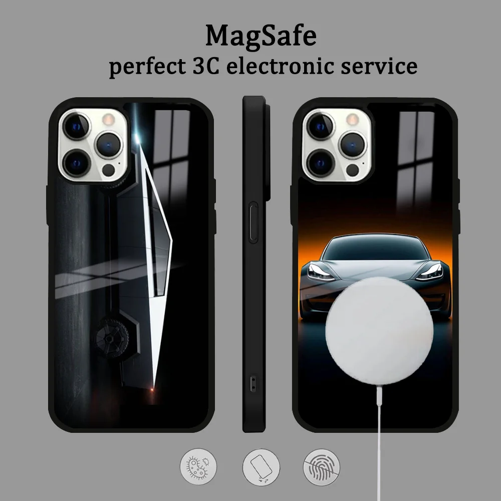 Cool Car Cybertruck M-model3 Phone Case For IPhone 16 15 14 13 12 11 Pro Max Plus Mini Magsafe Mirror Wireless Magnetic Cover