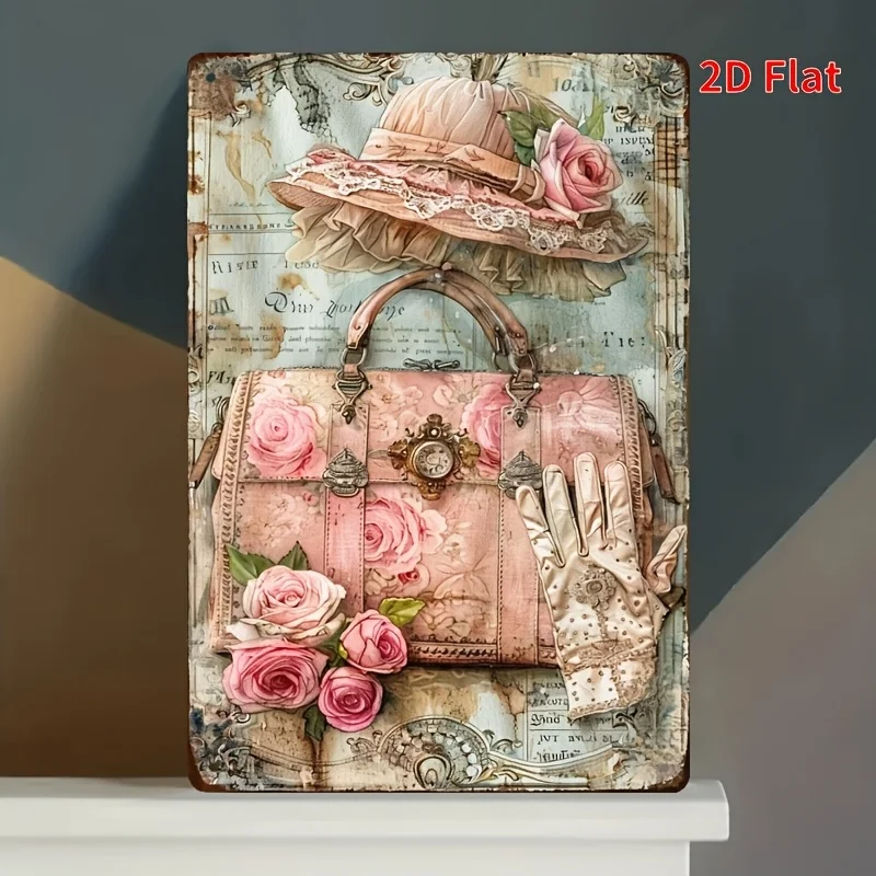 2D Flat, 2D Flat Metal Iron Decorative Plaque, Vintage Style Fashion Wardrobe, Handbag Glove Room, Vintage Sewing Room. Size: 7.