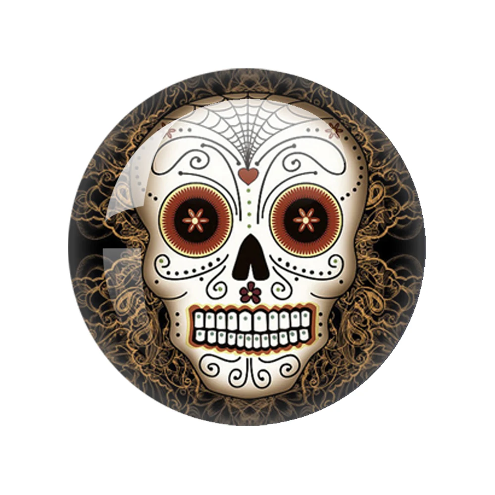 Art Skull Heads Flower Painting 10mm/12mm/18mm/20mm/25mm Round Photo Glass  Flat Back Making Findings Jewelry Findings