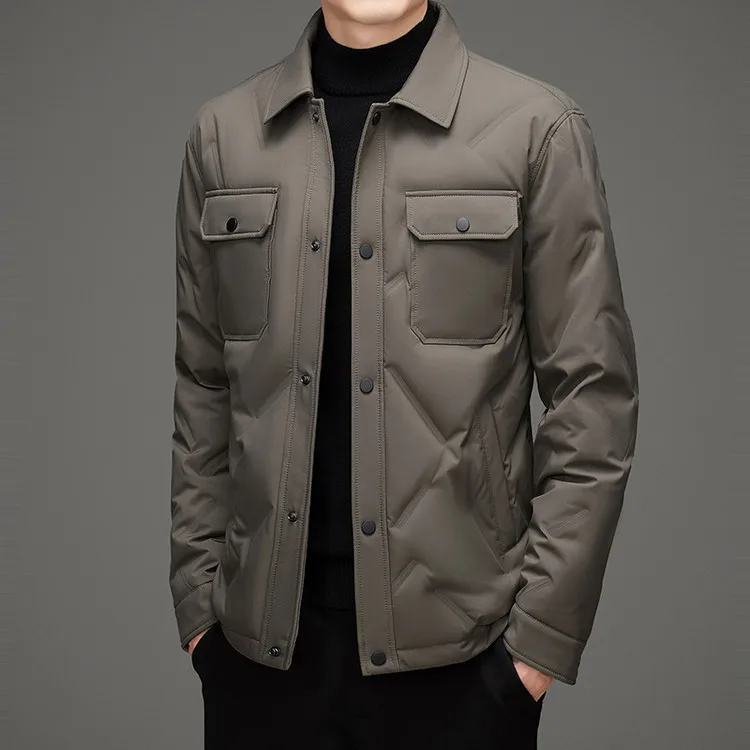 

2026 men's new winter, casual short lapel single-breasted, business casual warm down jacket
