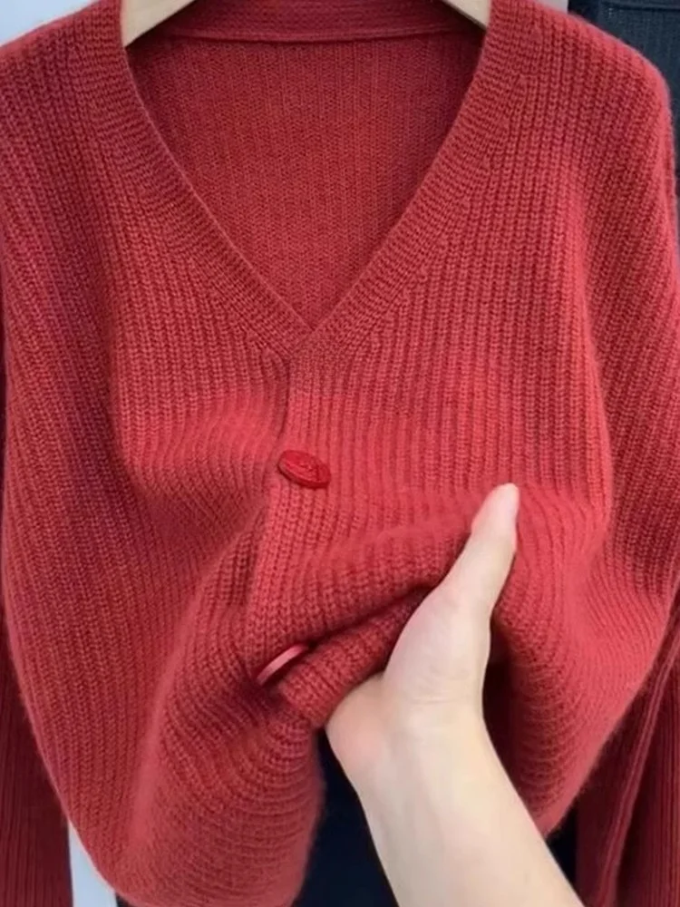 V-Ne Reine Farbe Gestrickte Offene Strickjacke Lange Sve Lose Faionable Bequeme Pendeln Frauen Top Koreanische Sle Winter O...