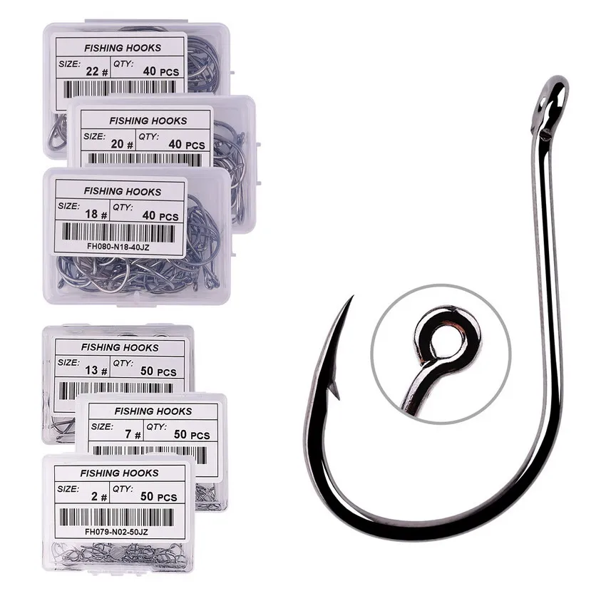 50pcs/box Fishhook 2#~15# Barbed High Carbon Steel Belt Ring Fishhook Japanese Fishhook Fishing Tackle Accessories Carp Fishing