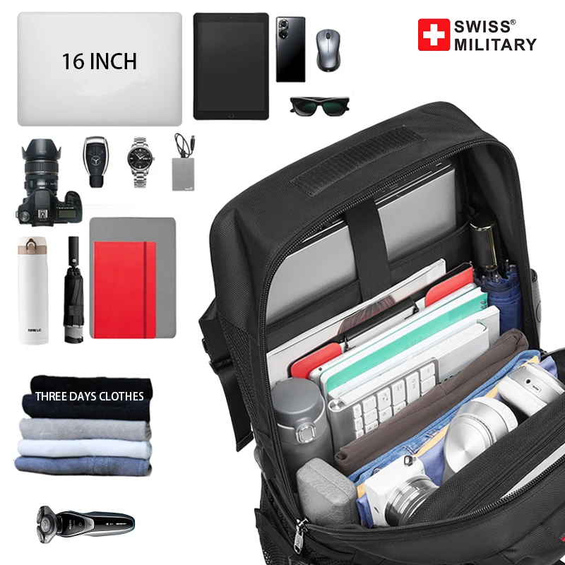 SWISS MILITARY 50L Travel Backpack Large Capacity Waterproof Back Pack Shoe Bag Sport Fitness Backpacks 16 Laptop Bags Mochila