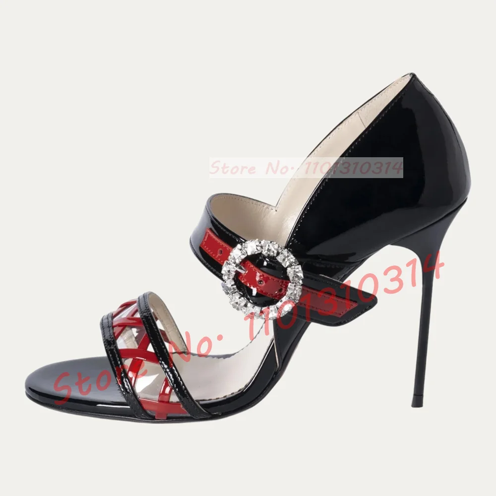 Clear Crystal Strap Open Toe Pumps Women Luxury Mixed Color Crisscross Pattern High Heel Shoes Sexy Fashion Cover Heel Pumps image 3