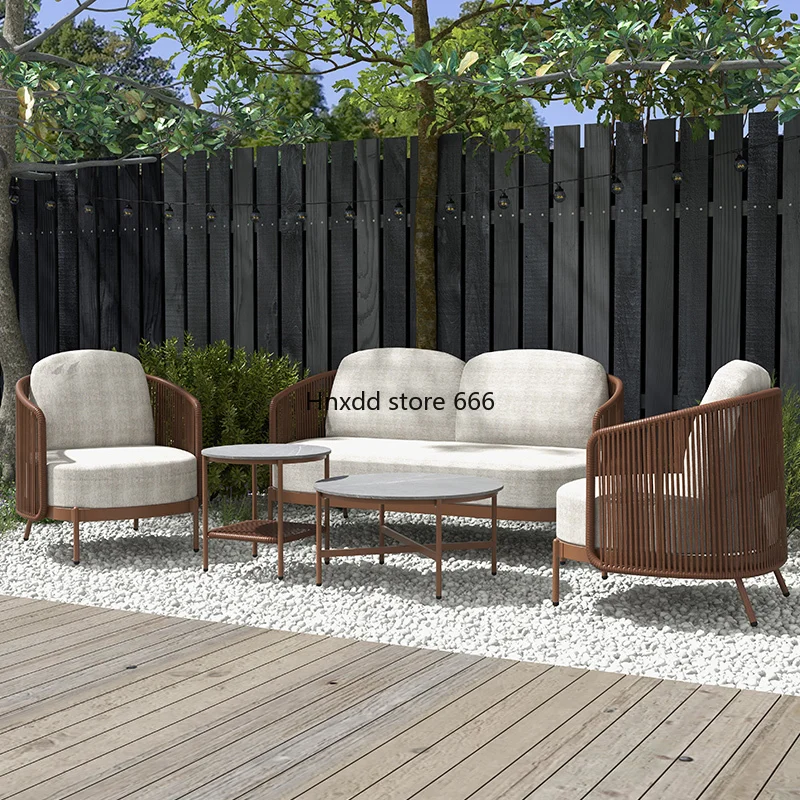 Outdoor sofa courtyard combination waterproof and sunscreen leisure courtyard table and chair open-air furniture rattan sofa