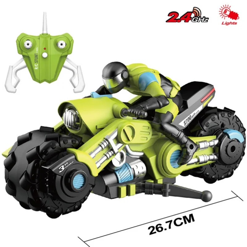 Motor de cepillo alimentado 1:10 RC motocicleta acrobática 2,4G vehículo de deriva de carreras de alta velocidad con luces de juguete para niños