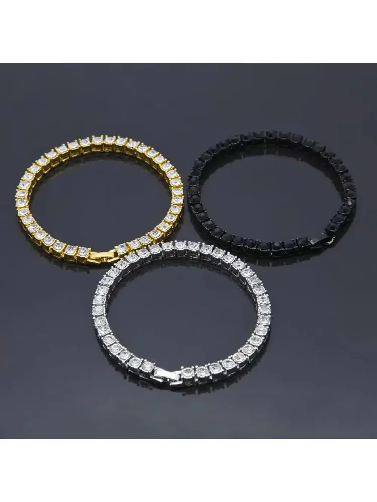 1 Row 5mm Round Zirconia Tennis Bracelet For Women/men 8/9/10inch Rhinestone Chain Gold Color Black Red Hip Hop Wedding Jewelry