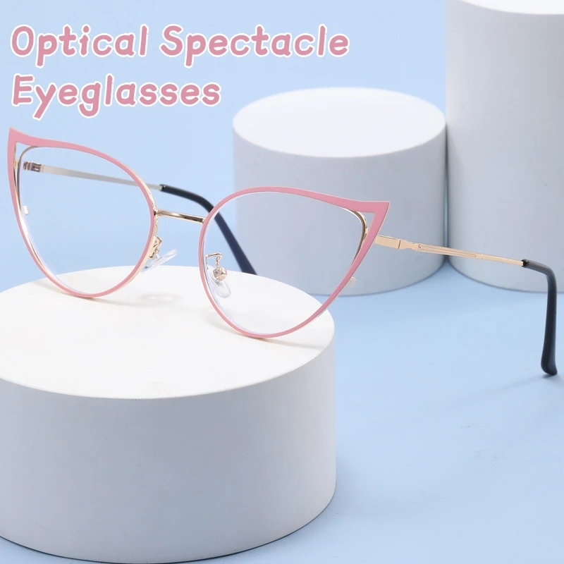 

Ultra Light Unisex Glasses Personality Hollowed Cat Eye Anti-blue Glasses Fashion Metal Decorative Optical Spectacle Eyeglass